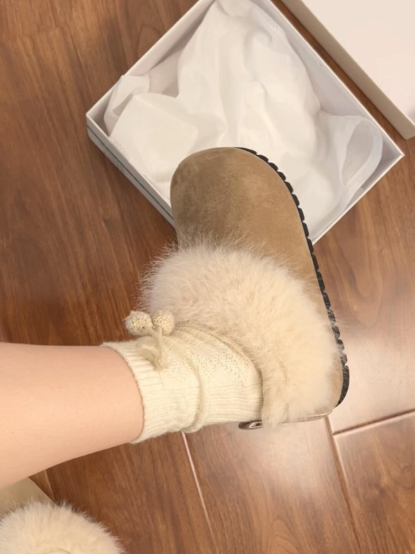Ženske papuče u stilu Birkenstock, s debelom sole, podstava od pliša i krzna od zeca, unutarnje povećanje visine, tople zimske papuče