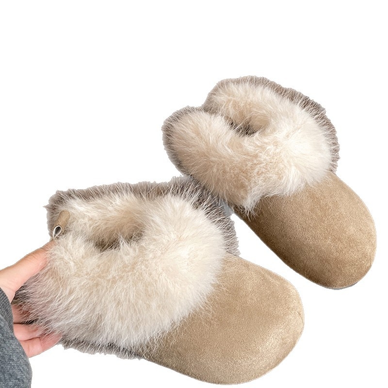 Ženske papuče u stilu Birkenstock, s debelom sole, podstava od pliša i krzna od zeca, unutarnje povećanje visine, tople zimske papuče