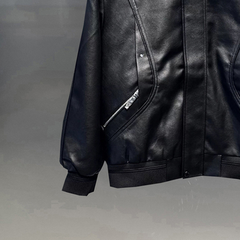 Izvorni dizajn, jesen 2025, retro PU jakna sa stojećim ovratnikom, crna, casual biker stil za muškarce