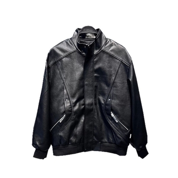 Izvorni dizajn, jesen 2025, retro PU jakna sa stojećim ovratnikom, crna, casual biker stil za muškarce