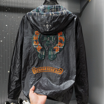 Американски стил 2025 пролетно-есенно PU яке за мъже с бродерия, ежедневна луксозна външна дреха