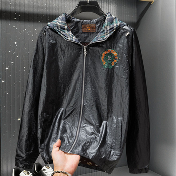 Американски стил 2025 пролетно-есенно PU яке за мъже с бродерия, ежедневна луксозна външна дреха