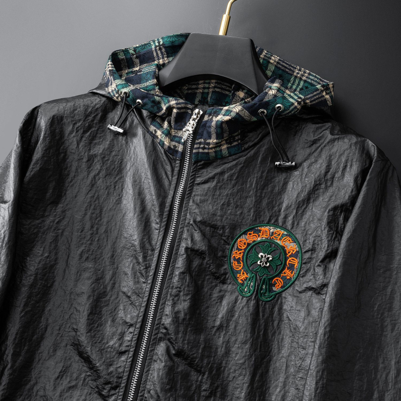 Американски стил 2025 пролетно-есенно PU яке за мъже с бродерия, ежедневна луксозна външна дреха