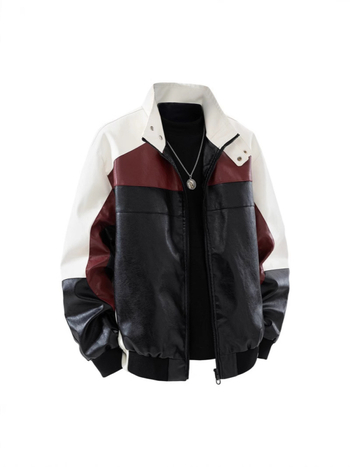 Мъжко PU кожено мотоциклетно яке със стояща яка, американски стил, свободен силует