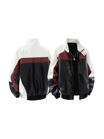 Мъжко PU кожено мотоциклетно яке със стояща яка, американски стил, свободен силует