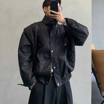 Vintage PU kožna jakna za muškarce, kratka, proljeće–jesen, pilotski stil