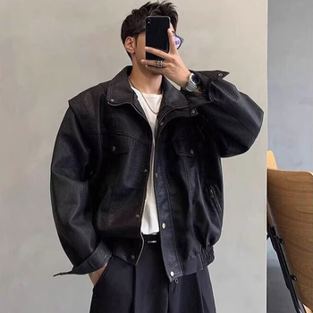 Vintage PU kožna jakna za muškarce, kratka, proljeće–jesen, pilotski stil