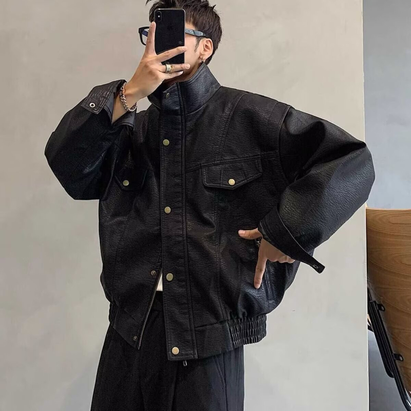 Vintage PU kožna jakna za muškarce, kratka, proljeće–jesen, pilotski stil