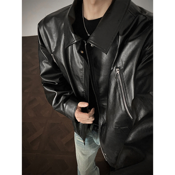 Muško PU kožna jakna za jesen, slobodan kroj, zip, gradski stil, J5229