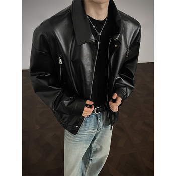 Muško PU kožna jakna za jesen, slobodan kroj, zip, gradski stil, J5229