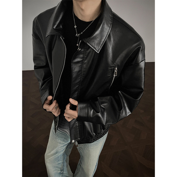 Muško PU kožna jakna za jesen, slobodan kroj, zip, gradski stil, J5229