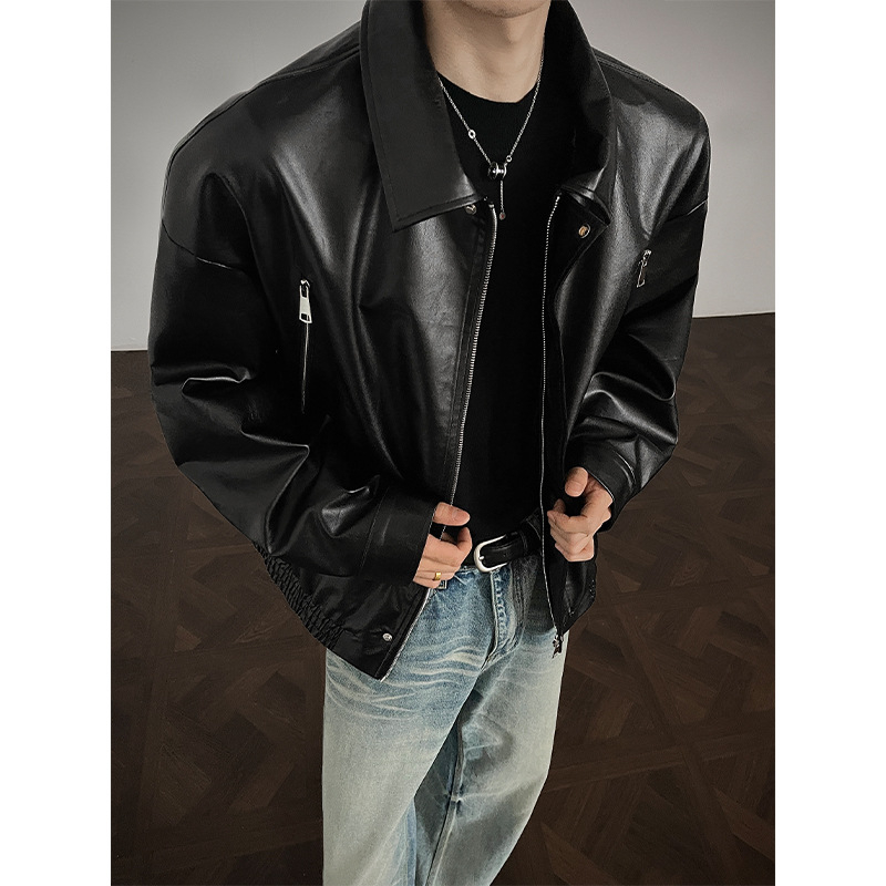 Muško PU kožna jakna za jesen, slobodan kroj, zip, gradski stil, J5229