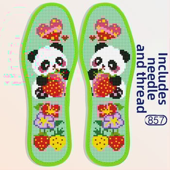 Monas стелка за обувки с кръстосана бродерия – зелена Panda, игла и конец, еднонишкова бродерия, полуготов продукт