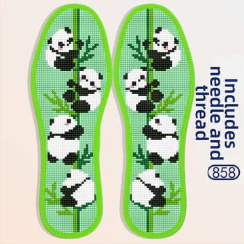 Monas стелка за обувки с кръстосана бродерия – зелена Panda, игла и конец, еднонишкова бродерия, полуготов продукт