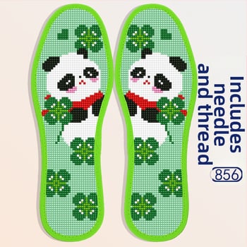 Monas стелка за обувки с кръстосана бродерия – зелена Panda, игла и конец, еднонишкова бродерия, полуготов продукт