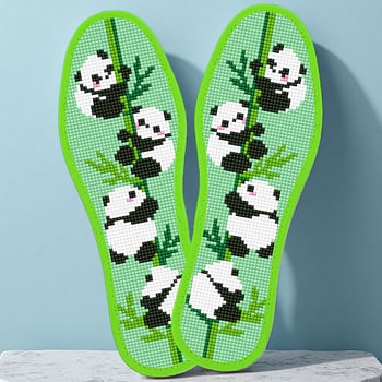 Monas стелка за обувки с кръстосана бродерия – зелена Panda, игла и конец, еднонишкова бродерия, полуготов продукт