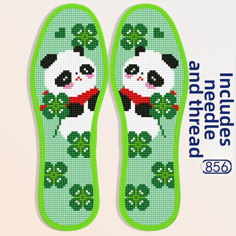 Monas стелка за обувки с кръстосана бродерия – зелена Panda, игла и конец, еднонишкова бродерия, полуготов продукт