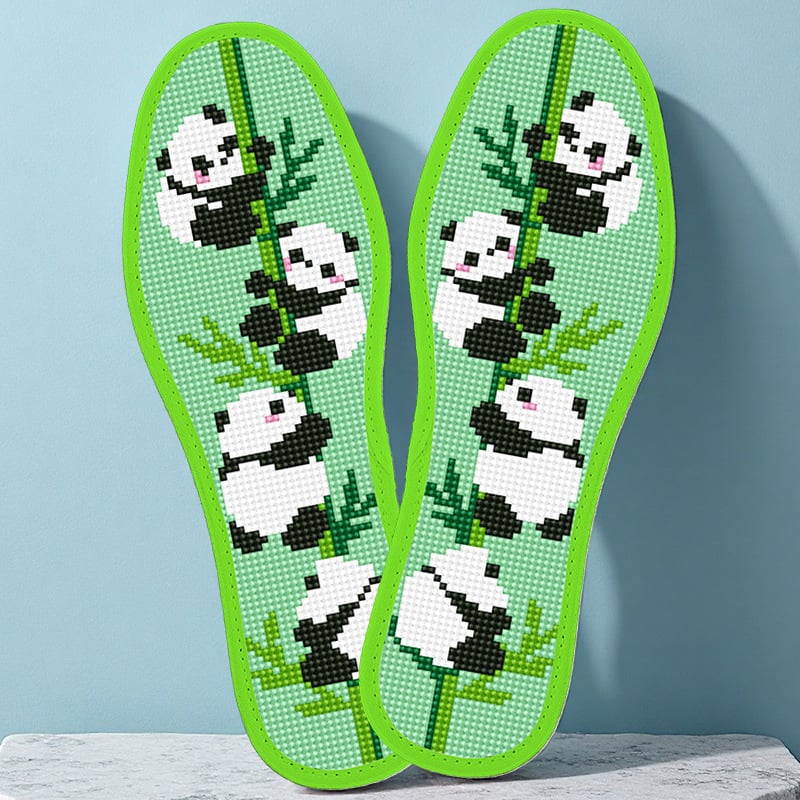 Monas стелка за обувки с кръстосана бродерия – зелена Panda, игла и конец, еднонишкова бродерия, полуготов продукт
