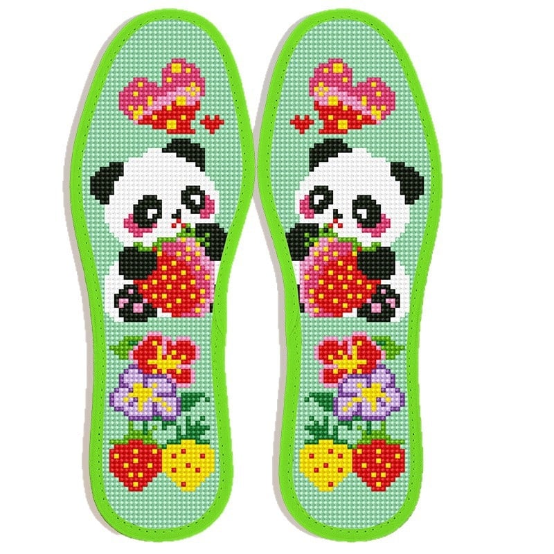 Monas стелка за обувки с кръстосана бродерия – зелена Panda, игла и конец, еднонишкова бродерия, полуготов продукт