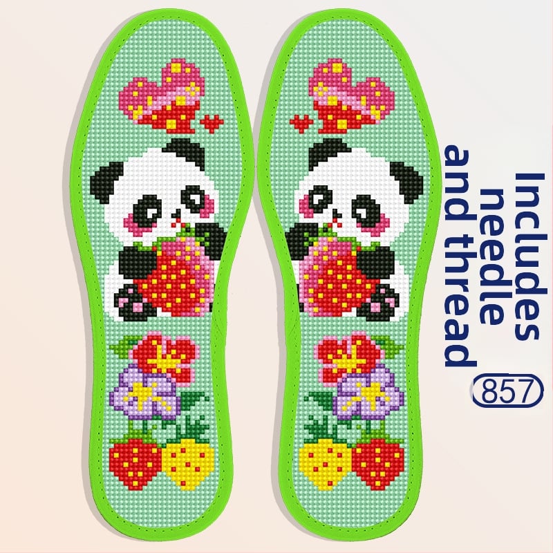 Monas стелка за обувки с кръстосана бродерия – зелена Panda, игла и конец, еднонишкова бродерия, полуготов продукт