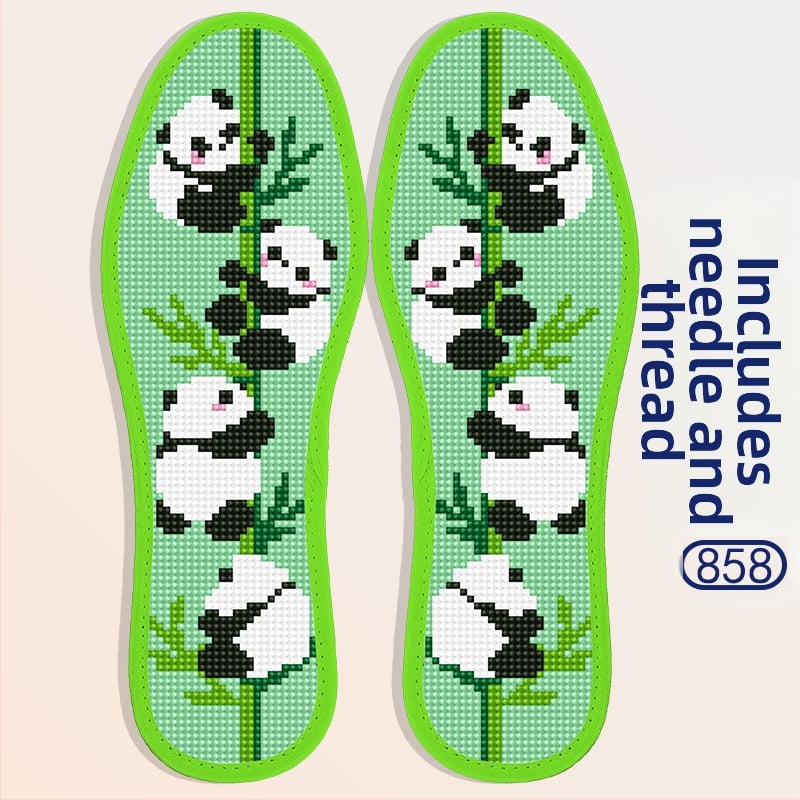 Monas стелка за обувки с кръстосана бродерия – зелена Panda, игла и конец, еднонишкова бродерия, полуготов продукт