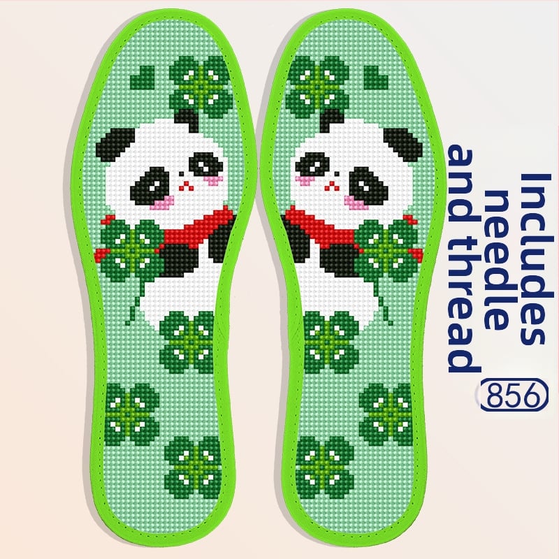 Monas стелка за обувки с кръстосана бродерия – зелена Panda, игла и конец, еднонишкова бродерия, полуготов продукт