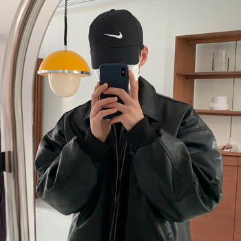 Мъжко PU кожено яке в корейски стил с двойна ципа и раменни подплънки, байкерски дизайн за есенно-зимния сезон