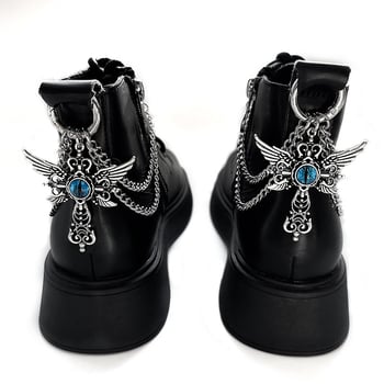 Синя верига за обувки от титаниева стомана с очи на демона, универсална верига, стил кръстосани крила, обувна катарама, мартин ботуши, декоративна катарама, нова