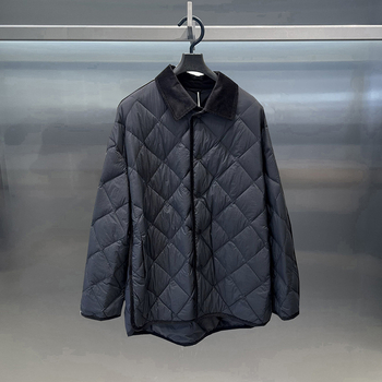 Мъжко леко пухено яке, 2025 есен-зима, панелен дизайн с яка, диамантено квилтирано, без качулка, дълъг модел
