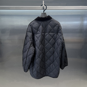 Мъжко леко пухено яке, 2025 есен-зима, панелен дизайн с яка, диамантено квилтирано, без качулка, дълъг модел