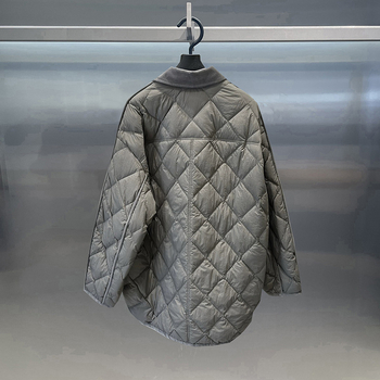Мъжко леко пухено яке, 2025 есен-зима, панелен дизайн с яка, диамантено квилтирано, без качулка, дълъг модел