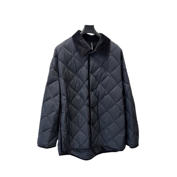 Мъжко леко пухено яке, 2025 есен-зима, панелен дизайн с яка, диамантено квилтирано, без качулка, дълъг модел