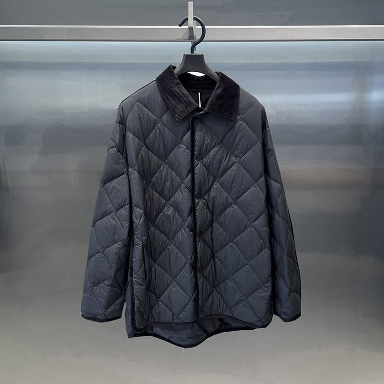 Мъжко леко пухено яке, 2025 есен-зима, панелен дизайн с яка, диамантено квилтирано, без качулка, дълъг модел