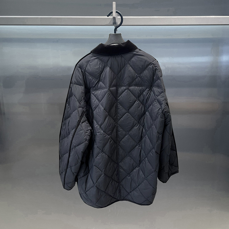 Мъжко леко пухено яке, 2025 есен-зима, панелен дизайн с яка, диамантено квилтирано, без качулка, дълъг модел