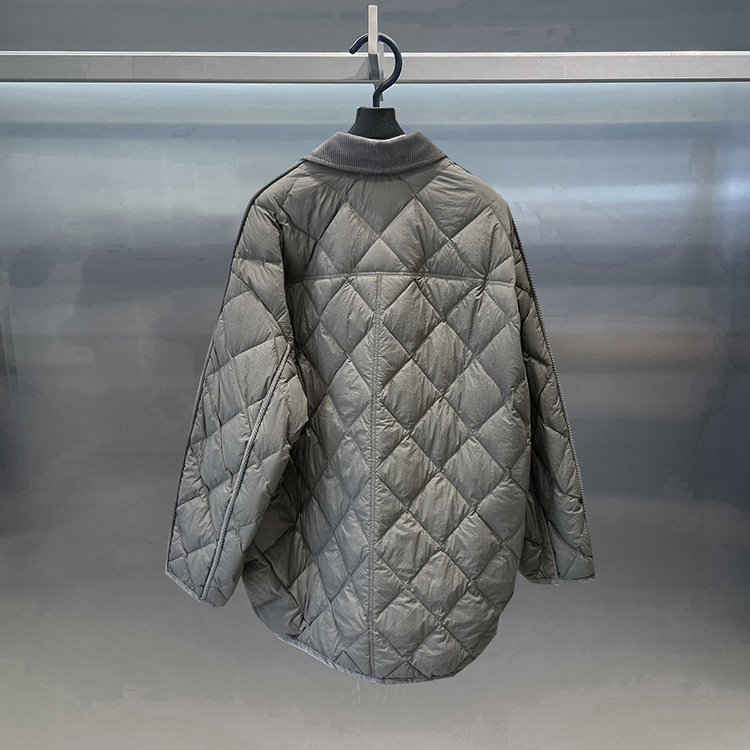 Мъжко леко пухено яке, 2025 есен-зима, панелен дизайн с яка, диамантено квилтирано, без качулка, дълъг модел