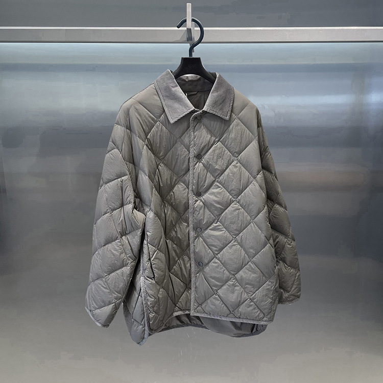 Мъжко леко пухено яке, 2025 есен-зима, панелен дизайн с яка, диамантено квилтирано, без качулка, дълъг модел