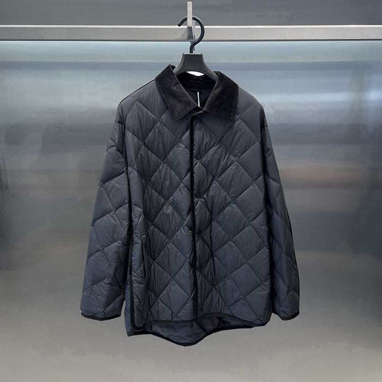 Мъжко леко пухено яке, 2025 есен-зима, панелен дизайн с яка, диамантено квилтирано, без качулка, дълъг модел