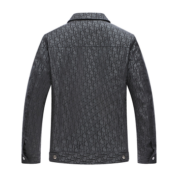 Muška PU kožna jakna s reverom, all-over print, plus size, casual stil, jesen 2024