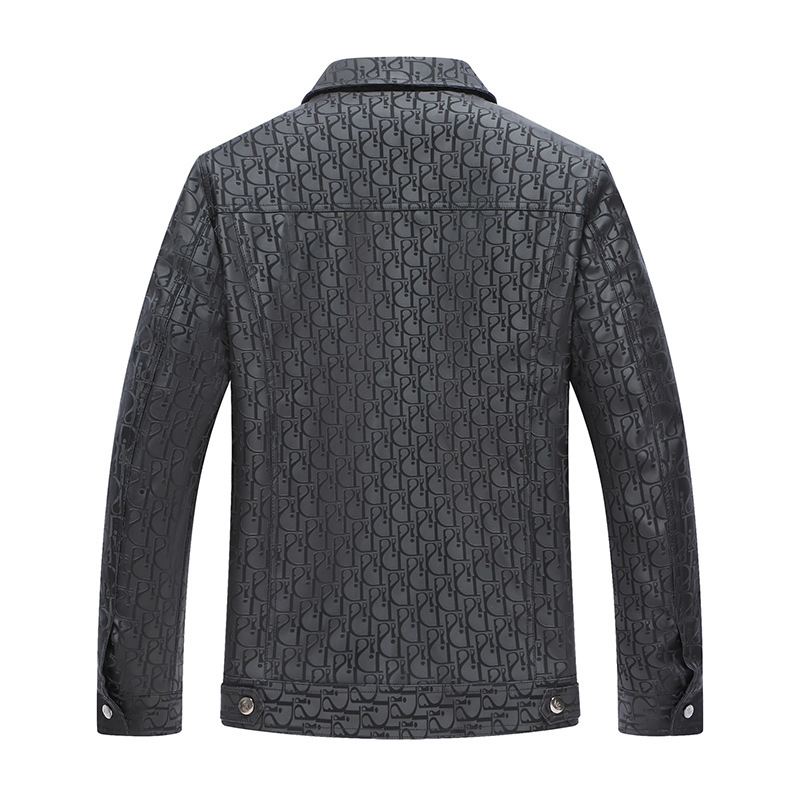 Muška PU kožna jakna s reverom, all-over print, plus size, casual stil, jesen 2024