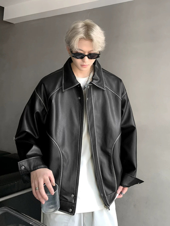 Мъжко PU кожено яке в стил уличен мотоциклет, свободна кройка, премиен вид