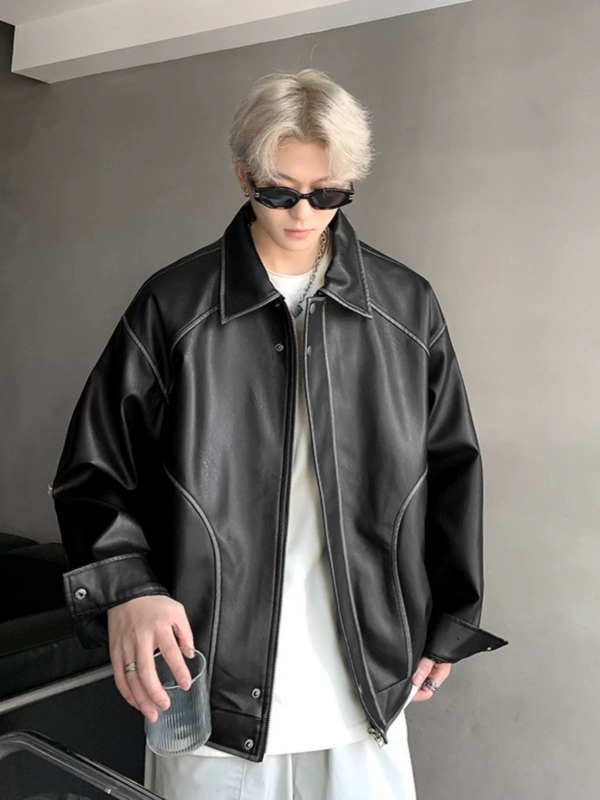 Мъжко PU кожено яке в стил уличен мотоциклет, свободна кройка, премиен вид