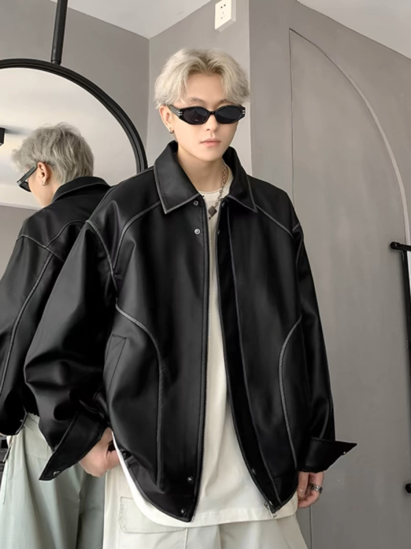 Мъжко PU кожено яке в стил уличен мотоциклет, свободна кройка, премиен вид