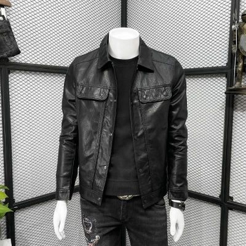 Мъжко PU кожено яке за пролет-есен 2025, тънък силует, байкерски стил, къс модел, ежедневен стил
