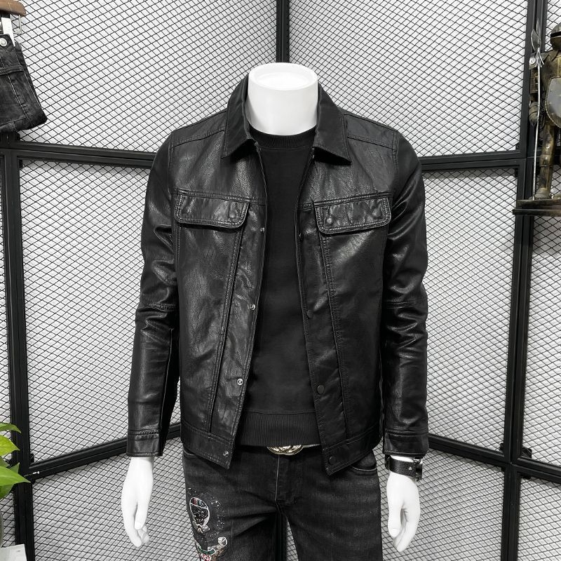 Мъжко PU кожено яке за пролет-есен 2025, тънък силует, байкерски стил, къс модел, ежедневен стил