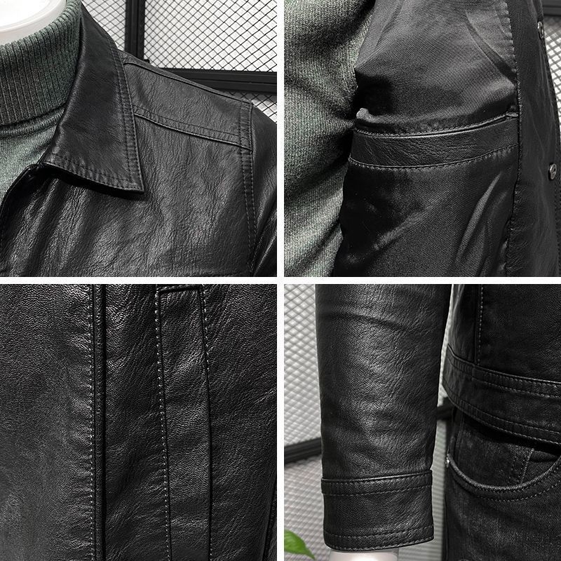 Мъжко PU кожено яке за пролет-есен 2025, тънък силует, байкерски стил, къс модел, ежедневен стил