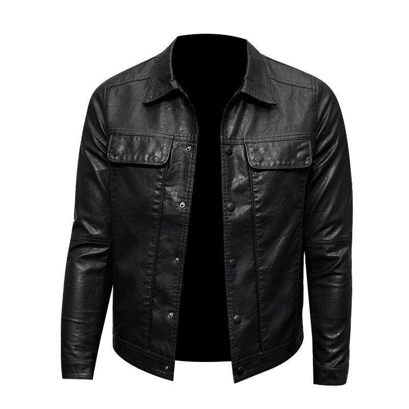 Мъжко PU кожено яке за пролет-есен 2025, тънък силует, байкерски стил, къс модел, ежедневен стил