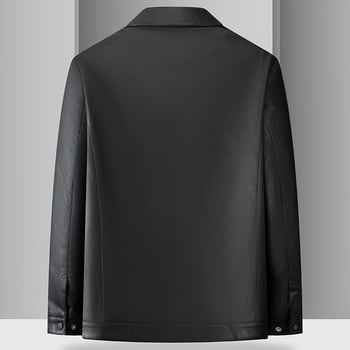 Muška PU kožna jakna s fleece podstavom, rever ovratnik, zatvarač, slobodan kroj, zimsko izdanje 2024, plus veličina