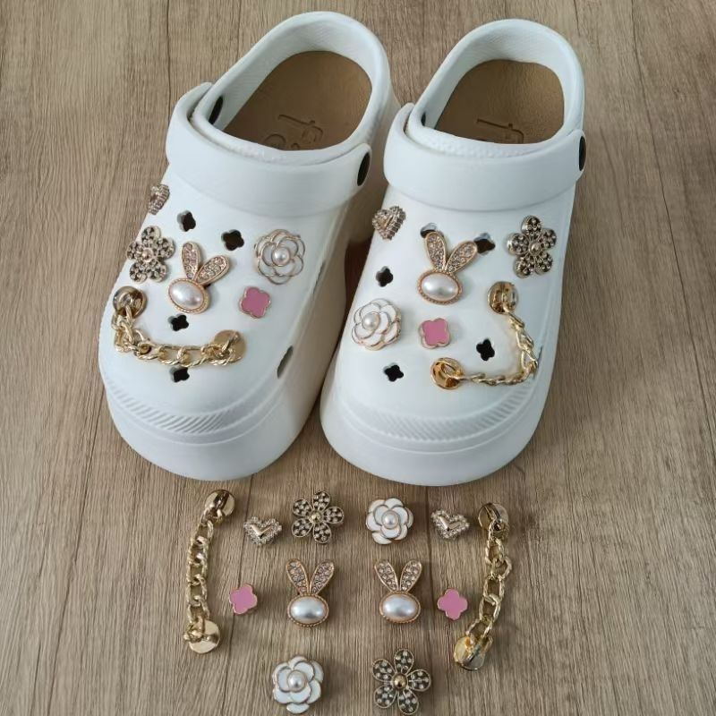 Nova DIY Chanel-inspirirana lanac s glavom zeca za cipele Crocs-stila, odvojiva ukrasna dekoracija s cvijetom i kopčom