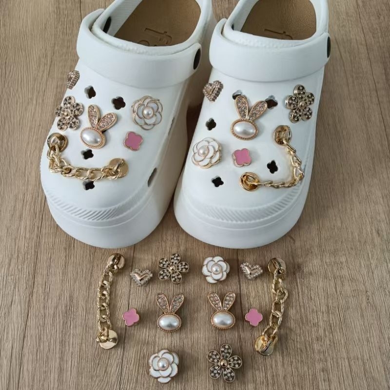 Nova DIY Chanel-inspirirana lanac s glavom zeca za cipele Crocs-stila, odvojiva ukrasna dekoracija s cvijetom i kopčom