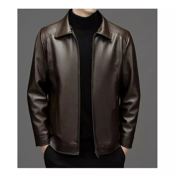 Мъжко PU кожено яке с подплата от флис и сваляна яка с пух – луксозно зимно яке